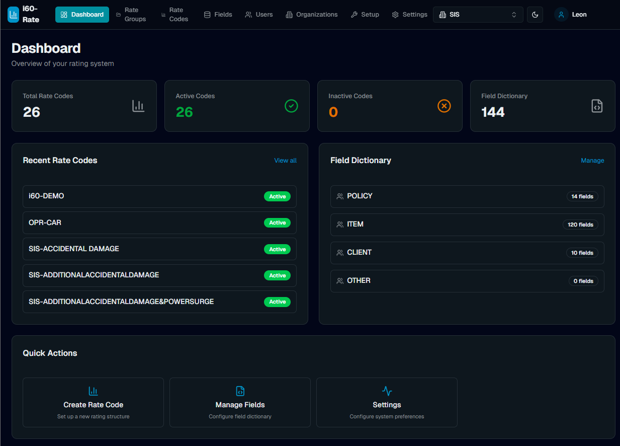 i60 Rate interface